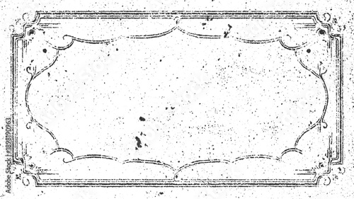 Ornate vintage rectangular frame with distressed texture and scattered speckles rectangle border