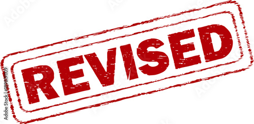 Red revised stamp on white background for document editing