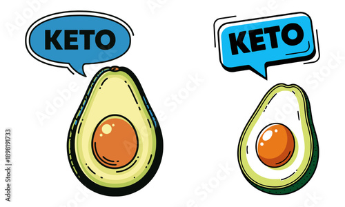 Cartoon keto avocado vector illustration