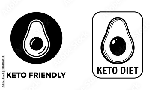 Minimalist keto diet avocado icons set