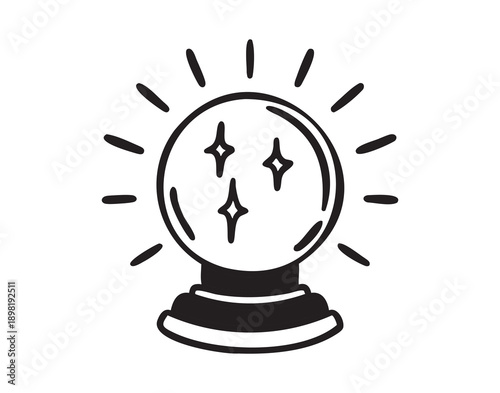 Blue crystal ball for divination, monochrome line art hand drawn style
