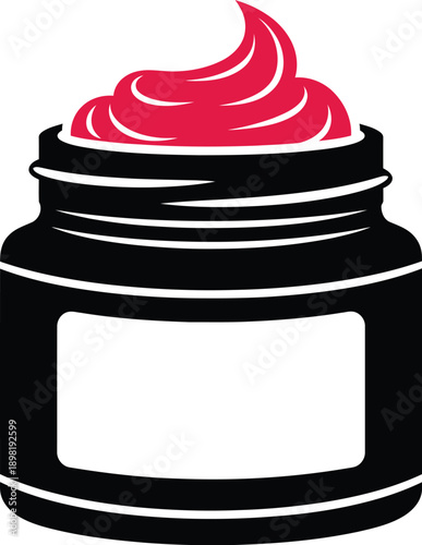 Black and white illustration of a jar of cream or cosmetic product with a blank label.