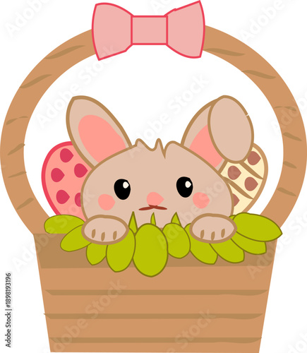 Cute Easter bunny baby in an Easter Basket