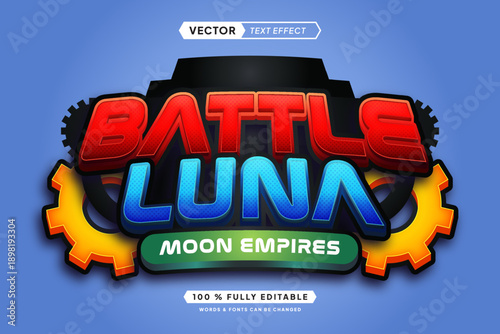 Text effect editable battle luna 3d gaming cartoon font style