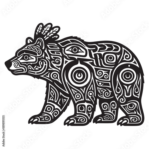 Wallpaper Mural Tribal Bear Illustration with Ethnic Pattern Black and White Design Torontodigital.ca