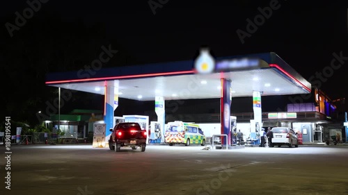 Time lapse of gas station, car refuel the energy