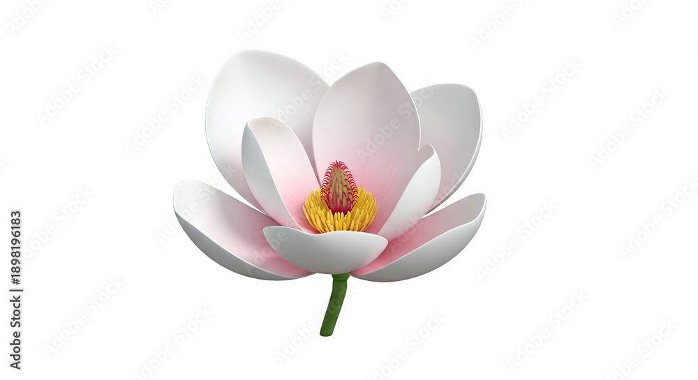 Obraz premium Magnolia flower with white petals and pink blush, isolated on white.