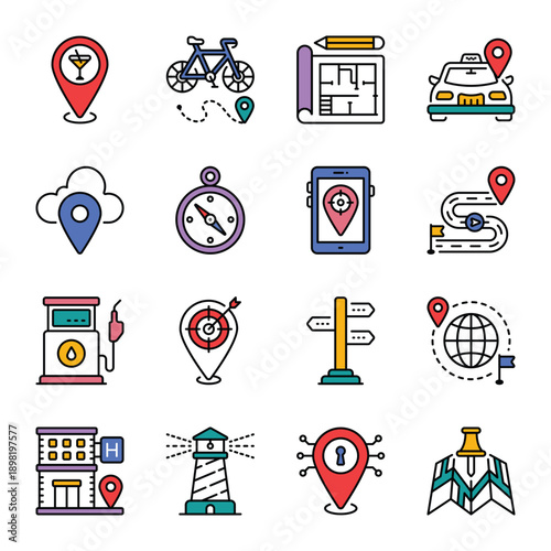 Map and Navigation filled outline Icon Set 04
