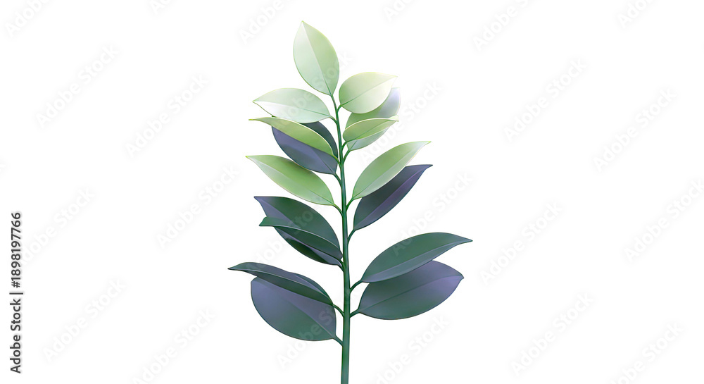 Obraz premium Stylized Green Leafy Branch on White Background