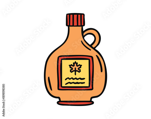 Maple syrup bottle, cozy hand drawn doodle style.