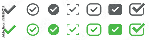 Diverse gray and green checkmark icons.