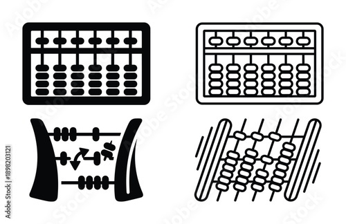 Abacus illustration set featuring calculation tool designs with beads and frames for mathematics