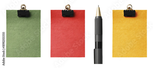 Wallpaper Mural Colorful Paper Clips with Blank Notes and a Black Pen for Stationery Use Torontodigital.ca