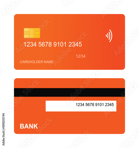 Vector illustration template of a credit or debit card for cashless, digital payments with a flat design style. Finance, financial, savings, investment, electronic.