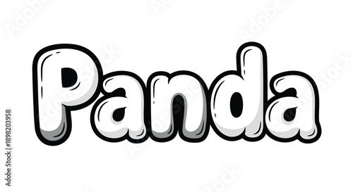 Vector panda text, 3D effect, white and black, shiny, bubble letters, Isolated on transparent background, png