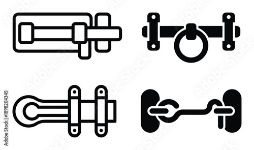 Door latch set vector icon illustration, different styles of door locks and latches, security hardware elements