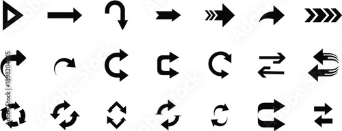 Collection of black arrow in various directions and styles symbol sign navigation