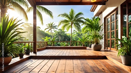 tropical garden with palm trees