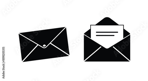 Two black envelope icons one closed and one open silhouette