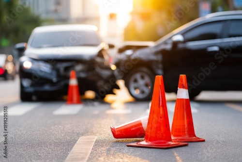 Wallpaper Mural Dramatic Car Accident Scene Captured Moments After Impact with Traffic Cones Torontodigital.ca