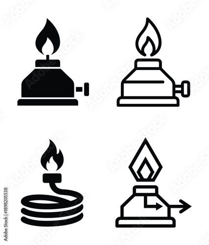 Laboratory burner icons set, various types of lab burners, scientific equipment vector illustration