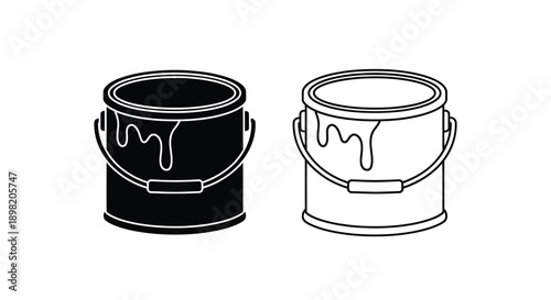 Two paint cans one black and one white in outline silhouette