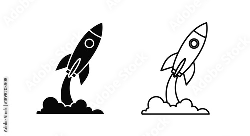 Two rocket ship icons one solid one outline a striking silhouette