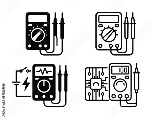 Multimeter diagrams of electronic measurement instruments, vector electrical testing devices collection