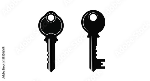 Two black keys displayed side by side graphic silhouette