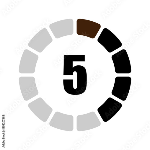 Modern circular progress indicator icon with numeral five at the center, signifying a countdown, task completion stage, or a specific level. Ideal graphic for digital interfaces and status updates