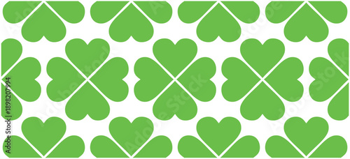 Seamless pattern with clover design in shape of hearts. Vector illustration.