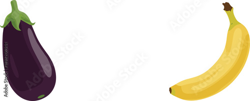 Eggplant and banana vector illustration isolated on white background fresh vegetables and fruits healthy food flat design