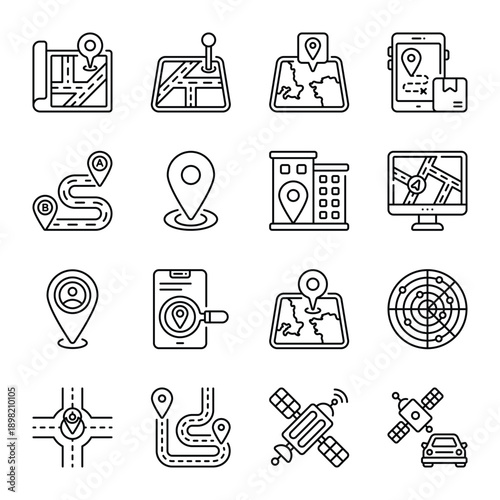 Map and Navigation outline Icon Set 06