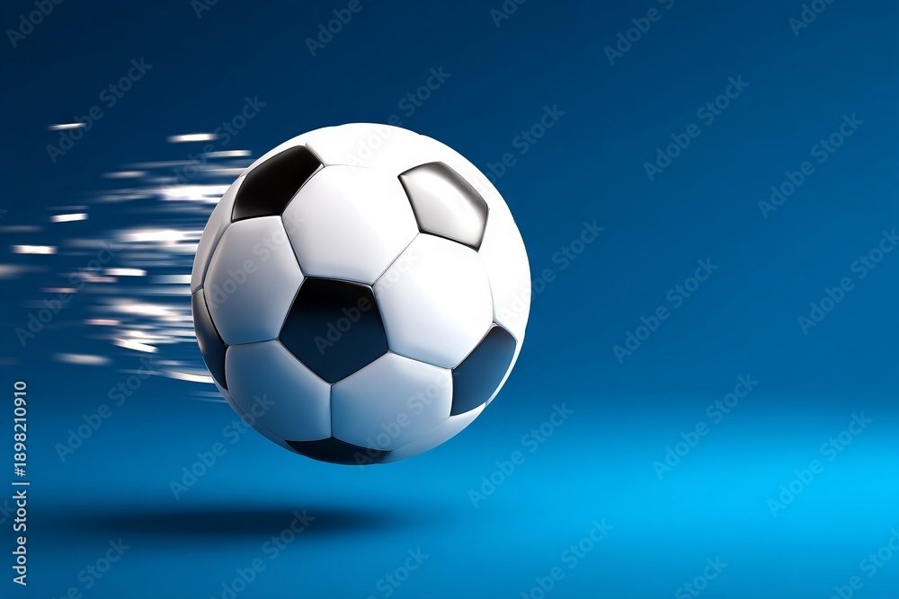 Fototapeta premium 3D Soccer Ball in Motion with Deep Blue Background and Motion Blur Effect