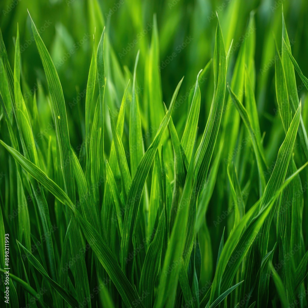 Fototapeta premium Lush green blades of grass in sunlight.