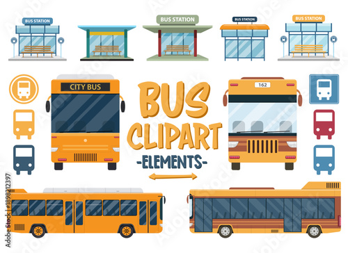 Vector illustration featuring buses and bus stations, perfect for design assets.