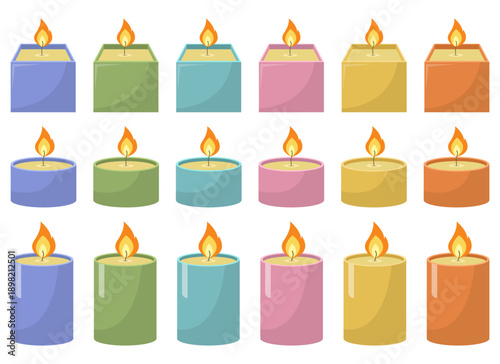Colorful Candles: A variety of shapes and hues create a calming atmosphere.
