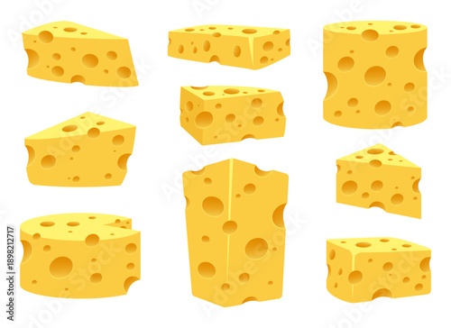 Cartoon cheese chunks with many holes isolated on a white background