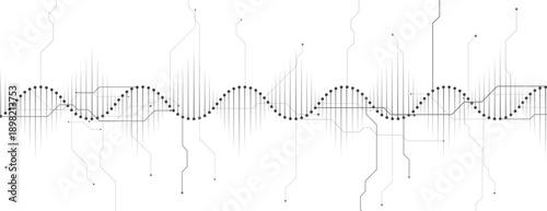 Futuristic science and technology background, DNA spiral strands, connected neural web