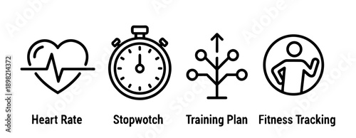 Fitness Training Plan and Heart Rate Monitoring Healthcare Icons