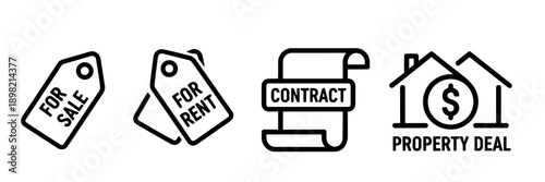 Real Estate Business Property Sale and Rental Services Icons