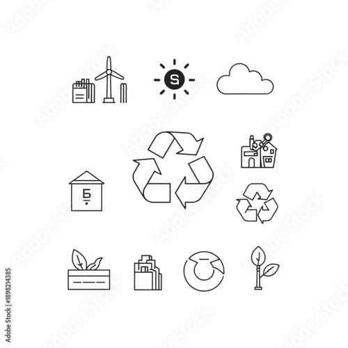 Eco friendly icons set including recycling symbol and green energy