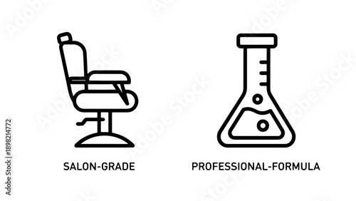 Salon and Science Icons: Barber Chair and Flask, representing professional services and product formulation