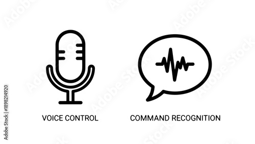 Audio Icons: Microphone and Soundwave in Speech Bubble, representing voice control and audio input
