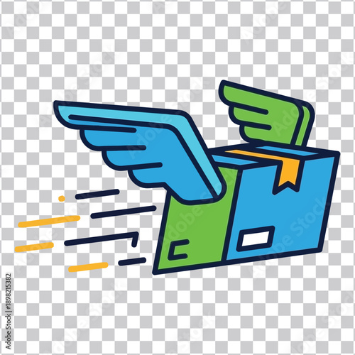 Fast Delivery Concept A Winged Shipping Box Icon Illustrating Quick Parcel Shipping and Efficient Logistics on a Transparent Background