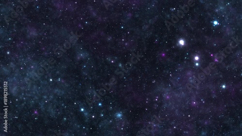 Spaceship flying through clouds and star field in open space. Flight animation through glowing nebulae and stars. Cosmic moving and glowing stars with colorful novae. 4k footage.