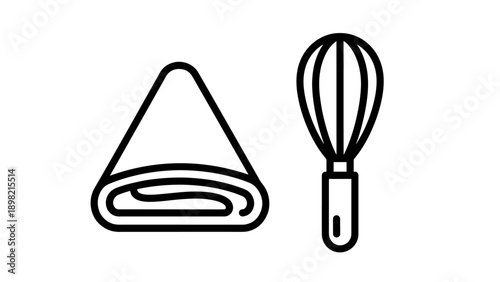 Rolled pastry and a whisk icon, suggesting baking, cooking, pastry making, and culinary arts.