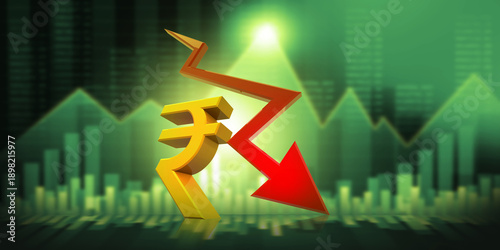 Photos A dynamic stock image of the Indian Rupee symbol alongside a red downward-pointi