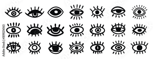 Hand drawn doodle eyes with grunge texture and expressive details