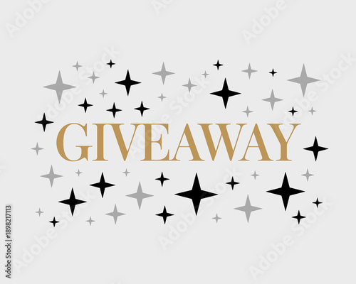 Elegant gold Giveaway announcement with black and silver starburst accents for social media contest promotions and website banner advertising campaign design template modern luxury marketing business